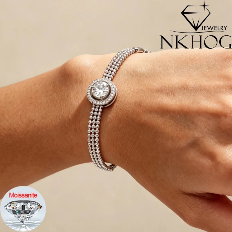 NKHOG 1/2ct Moissanite Tennis Bracelets Women 925 Sterling Silver Adjustable Design Sparkling Lab Diamond Fine Jewelry Gifts GRA