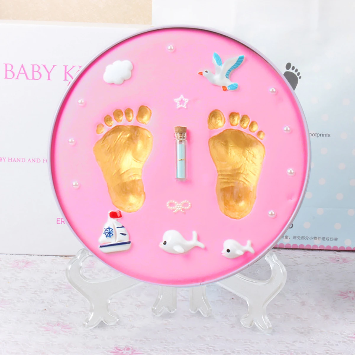 Baby hand and foot prints clay fetal hair souvenir diy baby hand footprints 100 days full moon birthday gift