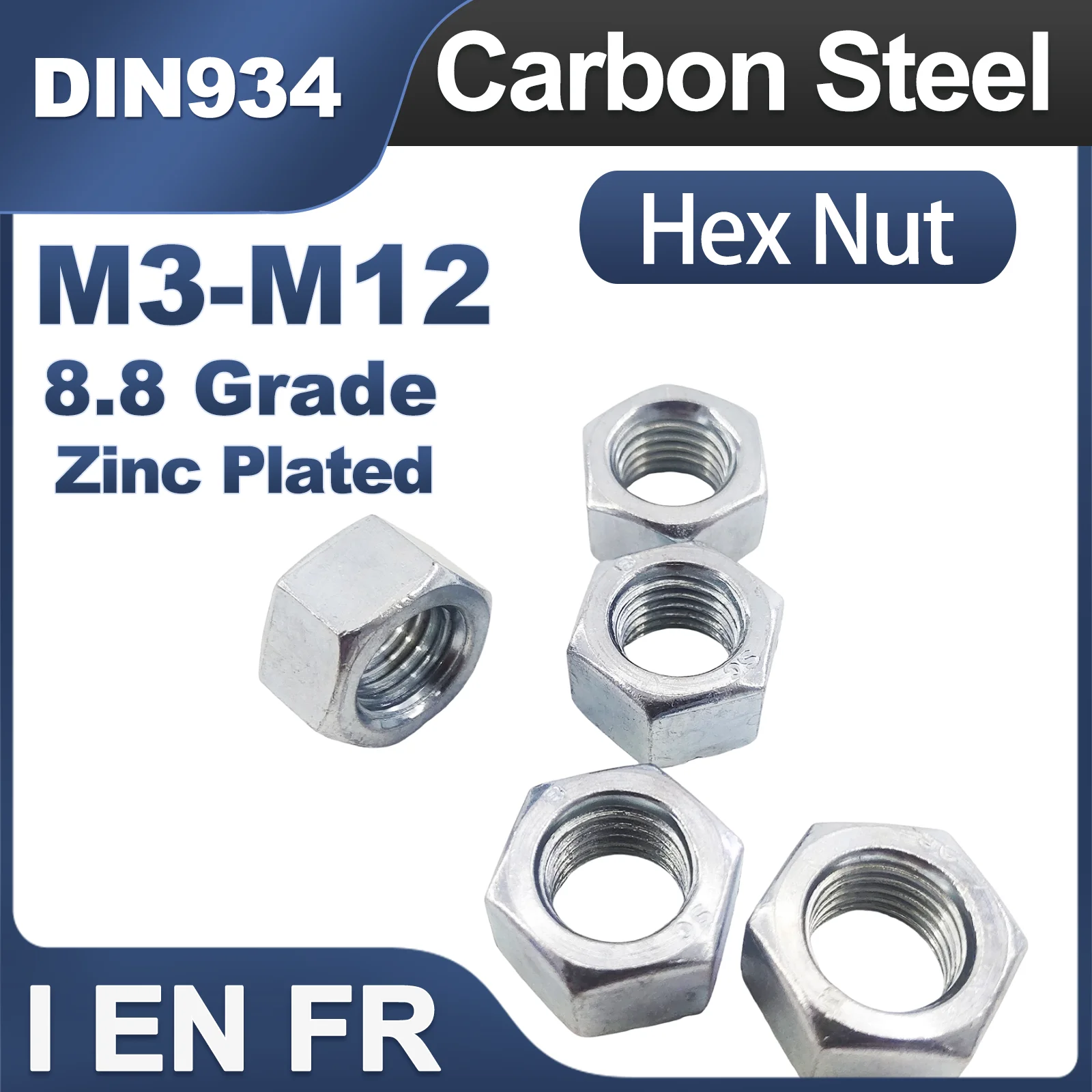 2/50pcs M1.6 M2 M2.5 M3 M3.5 M4 M5 M6 M8 M10 M12 M14 M16 GB6170 Zinc Plated Oxide Carbon Steel Hexagon Hex Nut DIN934