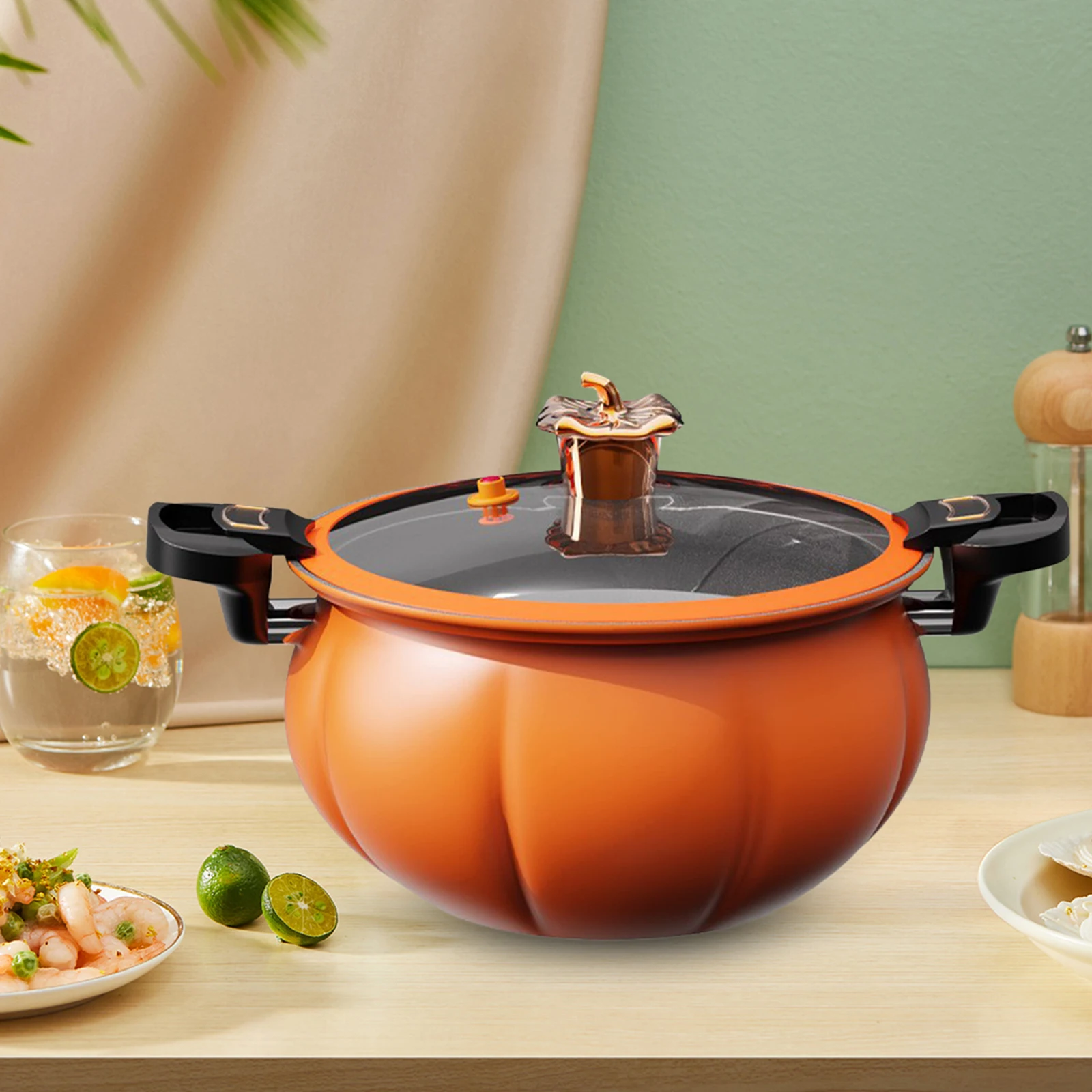 Soup Pot Pumpkin Shaped Micro Pressure Pot Heat Resistant New Home with Lid Hot Pot Simmer Pot for Food Tea Cereals Noodles Milk