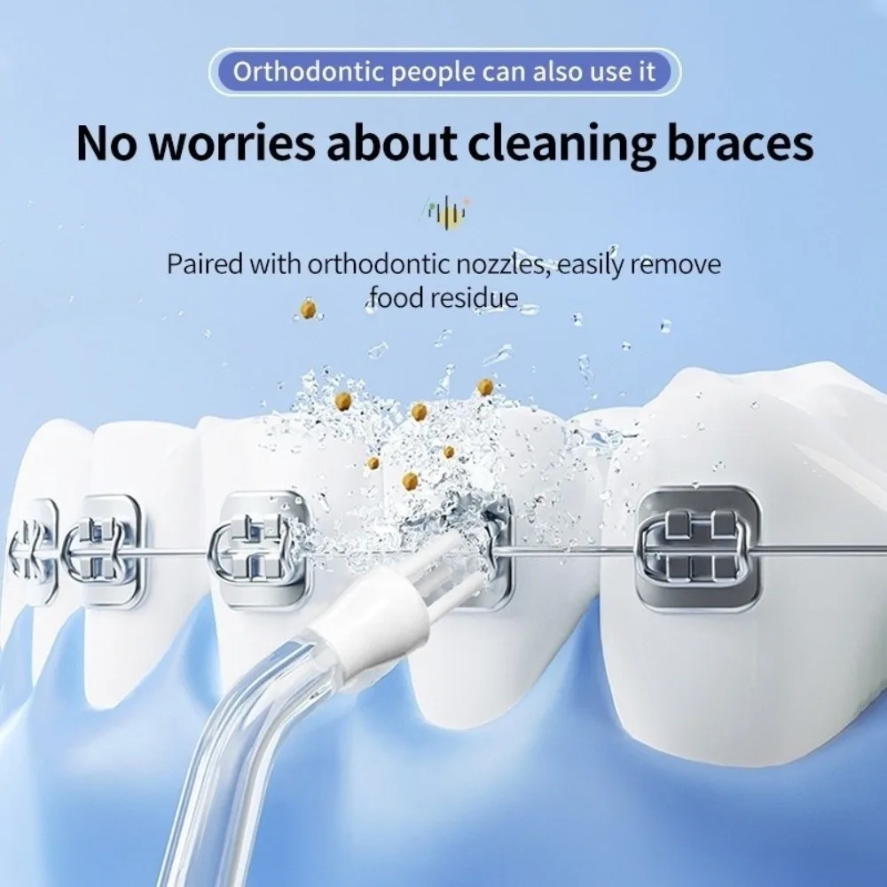 USB قابلة للشحن عن طريق الفم الري نبض التكنولوجيا طوي هيكل جهاز تنظيف الأسنان بالماء 4 فوهات الذكية الكهربائية الفم غسالة