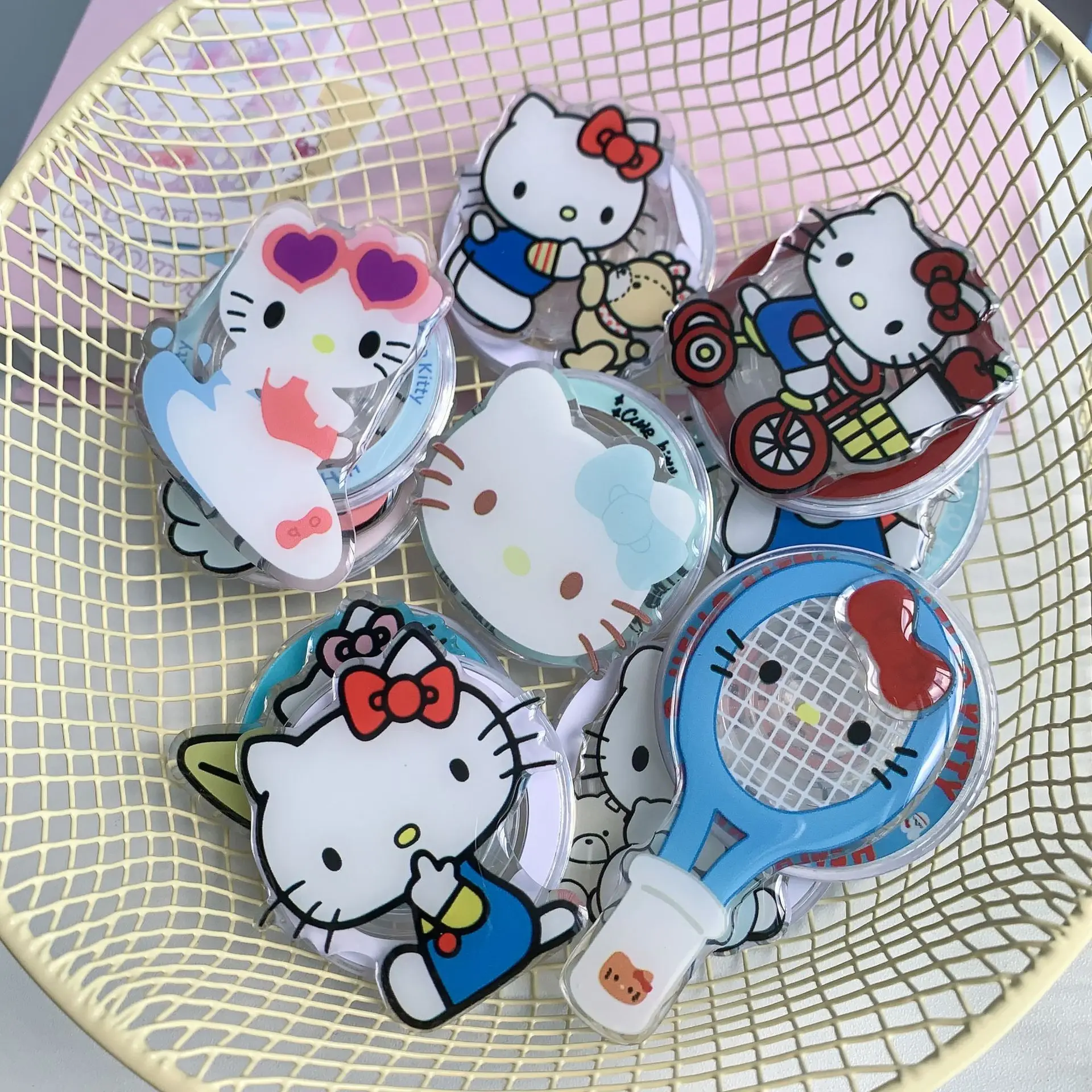 MINISO Sanrio Hello Kitty Magnetic Mobile Phone Holder Stable Cute Kawaii Tennis Racket Surfing Bike Strawberry Boy Girl Gift