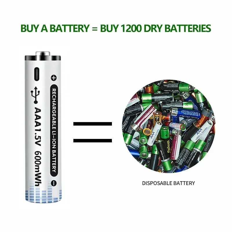 USB充電式単三電池,1.5V,リチウムイオン,大容量,600mwh,リモコンマウス,おもちゃ,懐中電灯,タイプCケーブル用のバックアップ