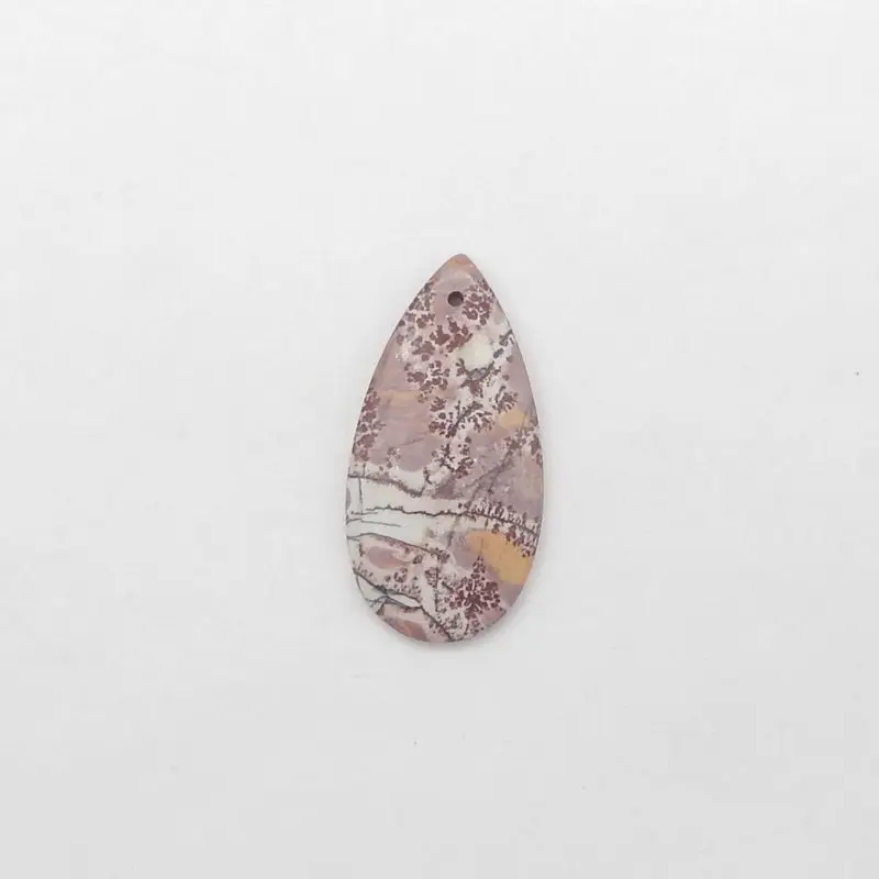 

Natural Chohua Jasper Teardrop Pendant Polished Pink-Brown Gemstone with Floral-Like Patterns for Boho Artisanal Jewelry