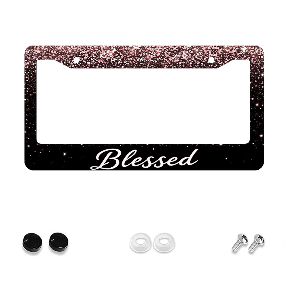 

1 шт. Рамка номерного знака с 2 отверстиями и розовым блестящим узором, алюминиевый материал 12x6 дюймов с набором винтов, ретро-новинка, декор автомобиля,