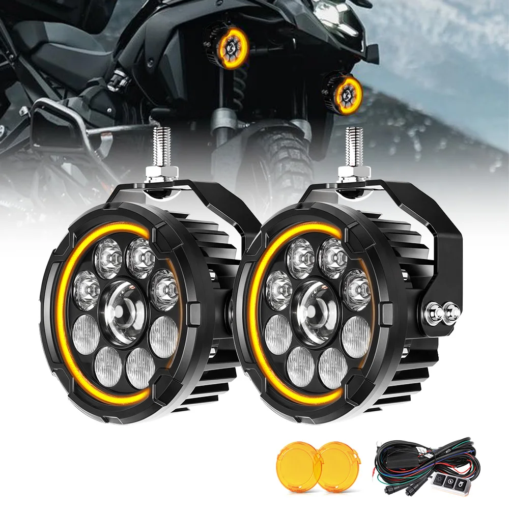 HL 4.5inch Moto Lights with High Low Beams Amber DRL ADV Enduro Street GR Motorcycle Aux External off-road use For BMW GS 12-36V