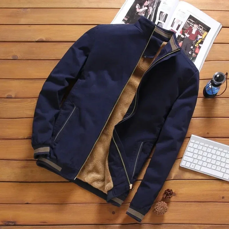 Men's Fleece Workwear Coat Autumn Winter Casual Trend Fashion Warm Thickened Cold-proof Large Size Zipper Padded Baseball Jacket