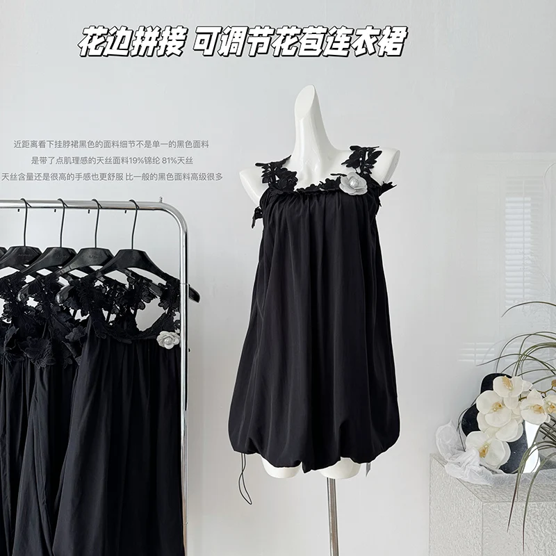 

Sweet Dresses Women Sleeveless Flowers Slash Neck Slim Bud Mini Dress Sexy Elegant Suspender Dress 2024 New