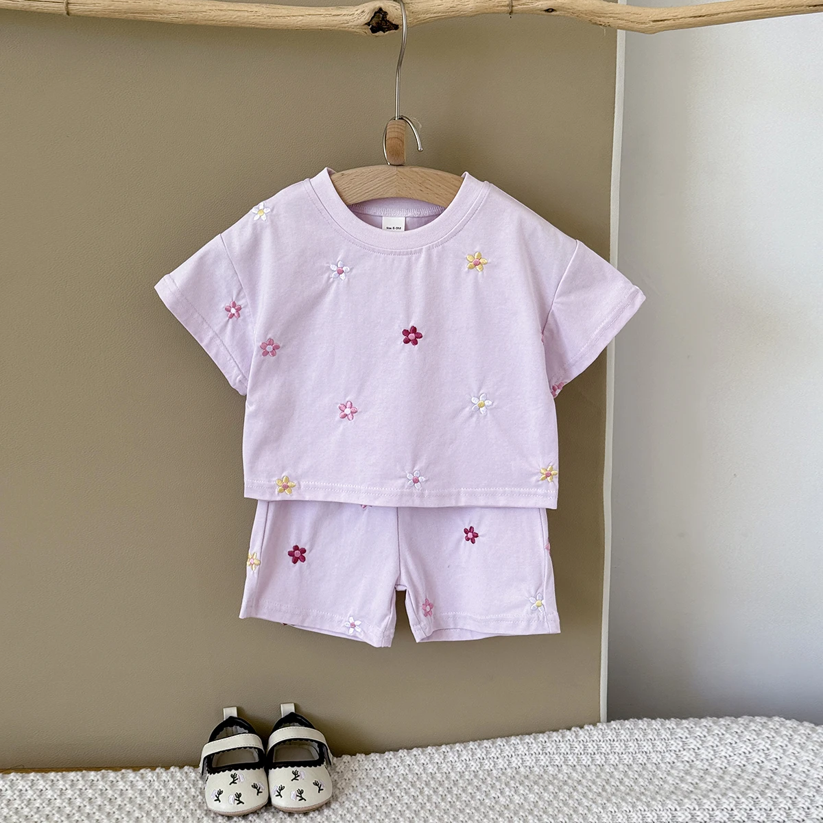 Infant 2PCS Summer Baby Girls Clothing Casual Newborn Set Cotton Small Flower Printed Short Sleeved T-shirt+Shorts 0-3Y