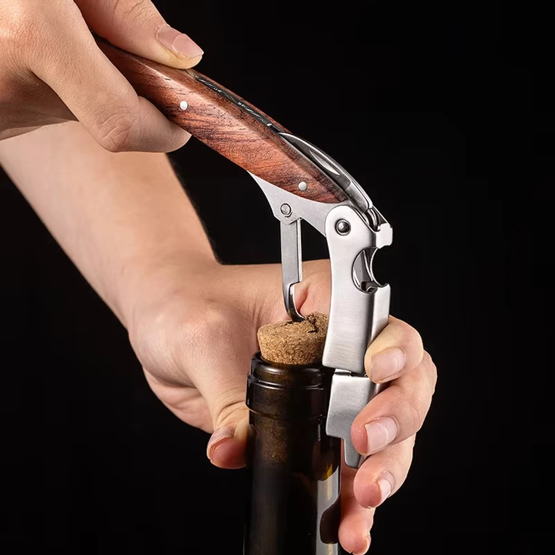 Metallic Double Hinged Waiter’s Corkscrew,Wine Key with Foil Cutter Loaded Lever Wine Bottle Opener Sharp Micro-Serrated Knife 6
