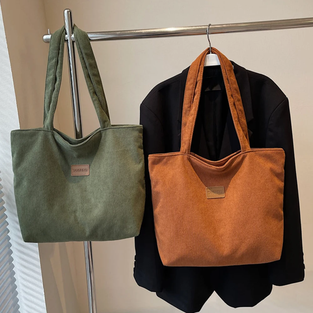 

Autumn and Winter Women's Corduroy Tote Bag, Fashionable Large-Capacity Handbag, Versatile Academic Style Commuter Shoulder Bag