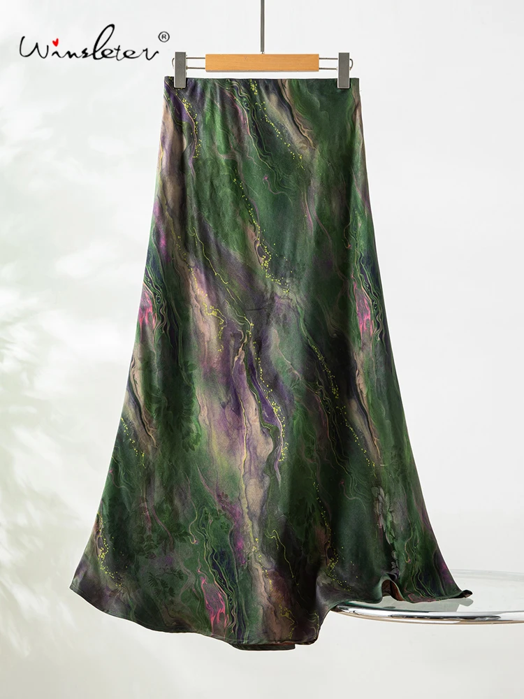 

Winsleter-100%Real Silk Watered Gauze Elegant Skirts, Elastic Waist Jacquard, Women Retro Trumpet Skirts, 2026 Summer B65373CC