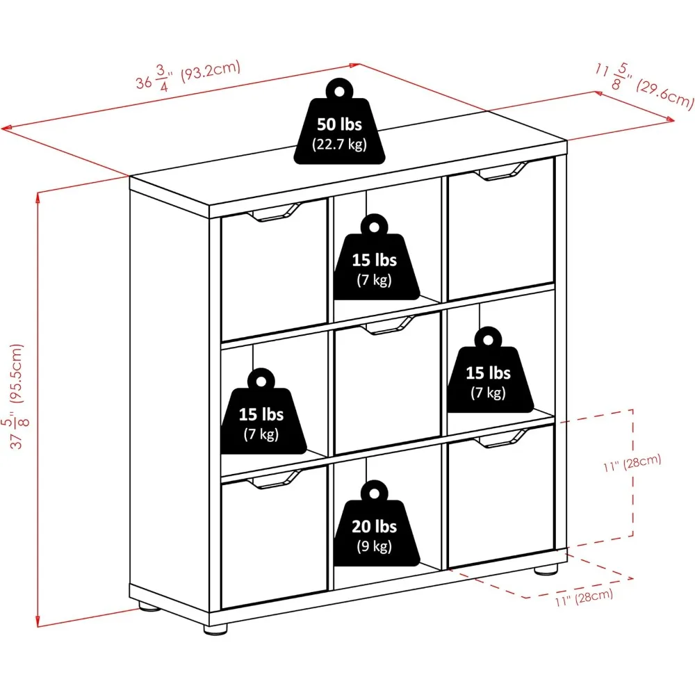خزانة تخزين جوليان 3x3، لغرفة المعيشة، المكتب المنزلي، أبيض #3