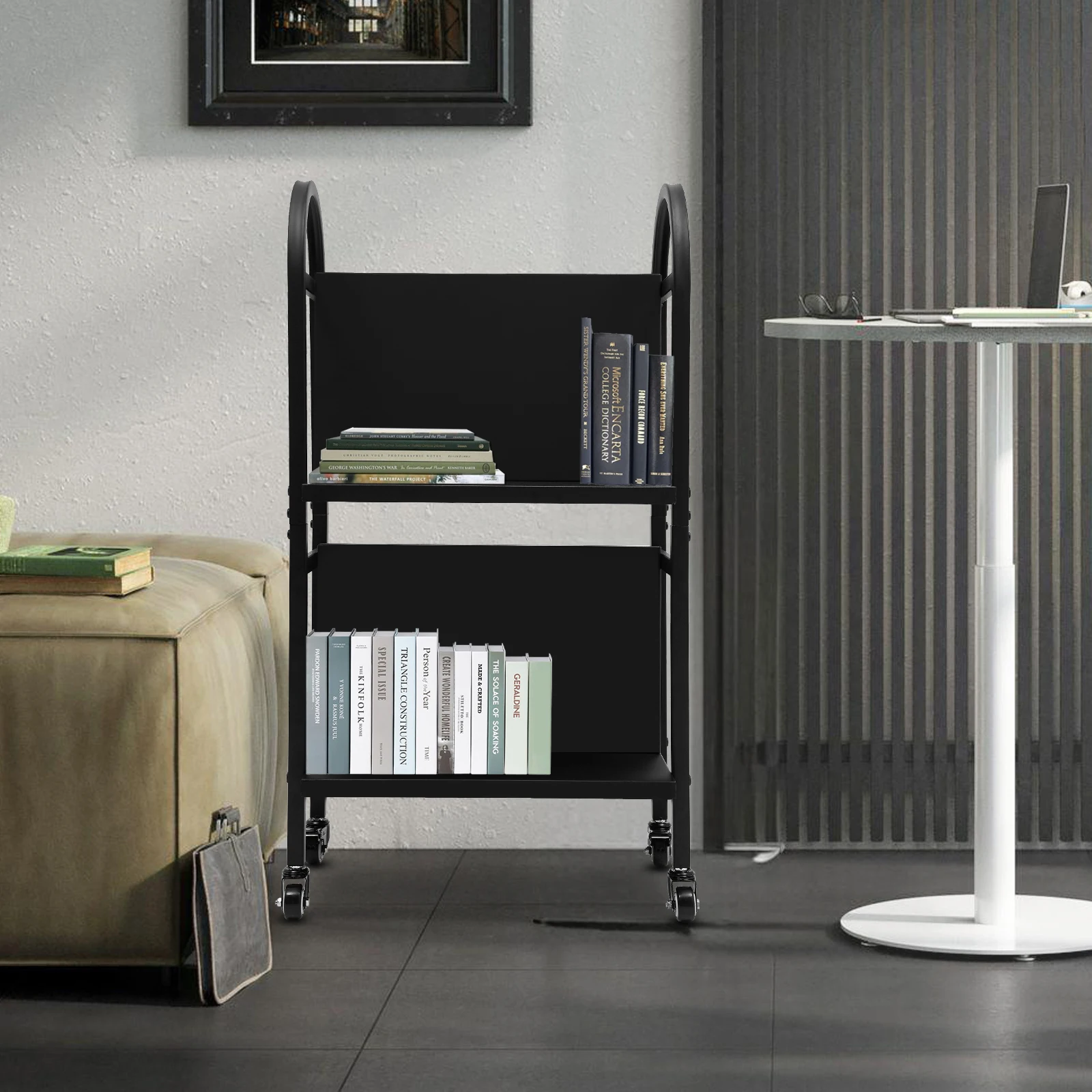 عربة كتب مكتبة ذات مستويين، عربة كتب دوارة، عربة كتب مكتبية