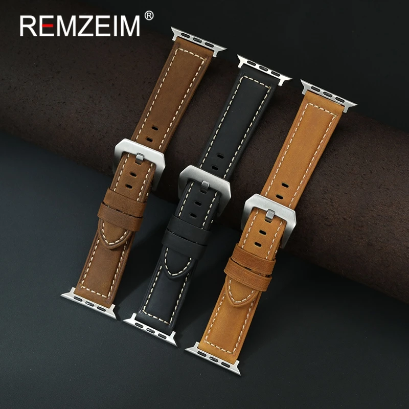 

Retro Genuine Leather Watch Strap for Apple Watch Bands 1-10 SE Ultra 2 for Iwatch 49/46/45/44/42/41/40/38mm Men's Wristband