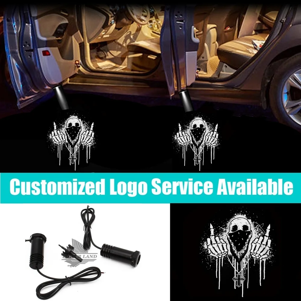 

2Pcs Wired White Middle Finger Skull Logo Car Door Led Welcome Courtesy Laser Projector Shadow Lights