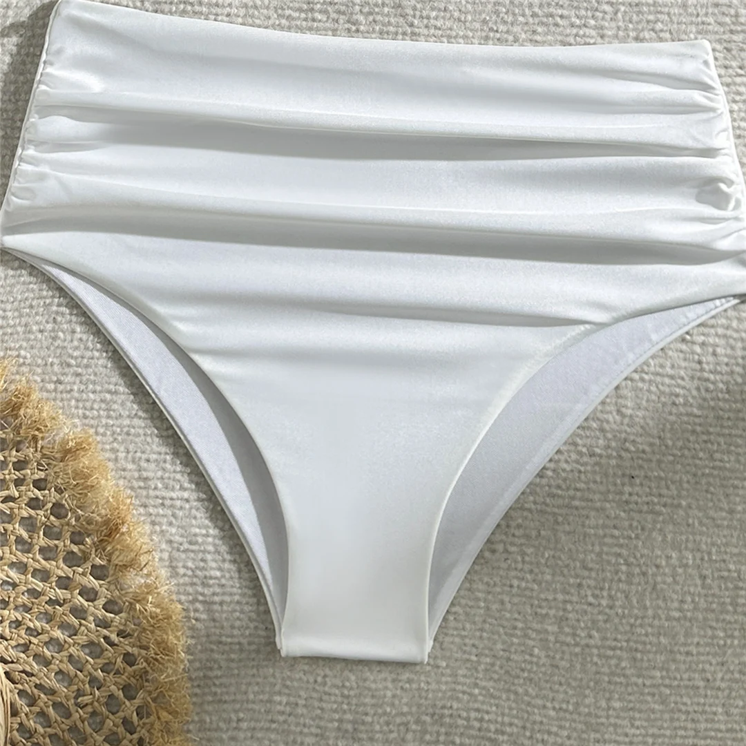 Neuer, geraffter, asymmetrischer Bikini mit hoher Taille, Damen-Badeanzug, zweiteiliges Bikini-Set, Badebekleidung, Badeanzug, Modell V5857. – Detail 20