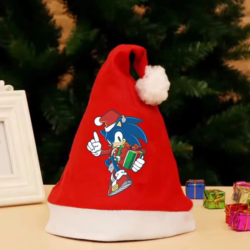 

New Sonics Christmas Hat Adults Children Family Parties Xmas Hats Men Women Santa Claus Cosplay Dress Up Cap Cartoon Anime Gifts
