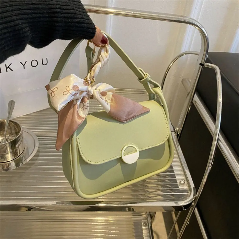 PU Leather Shoulder Bag with Ribbon Carrying Small Square Bag Minimalist Lightweight Chain Crossbody Bag Girls Birthday Gifts