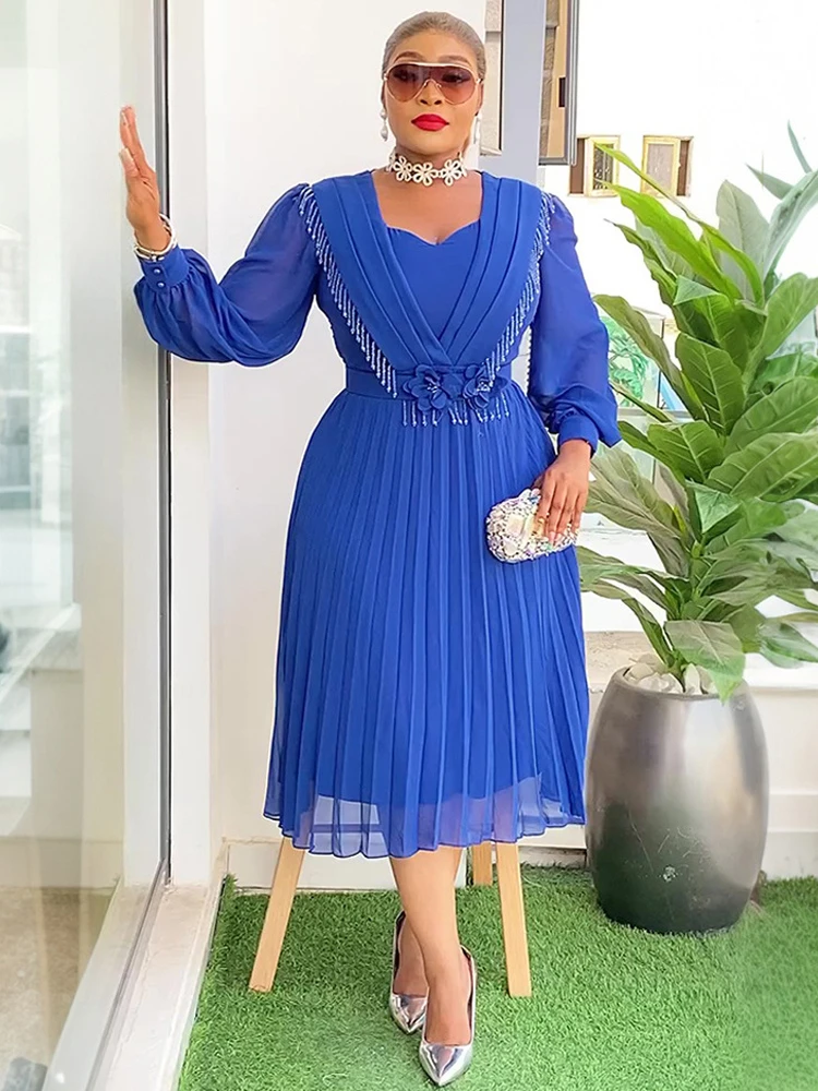 ชุดราตรี Elegant ผู้หญิงแขนยาวชุดชีฟองงานแต่งงานพรหมวันเกิดชุดแอฟริกัน Dashiki Maxi Robe Lady เสื้อผ้า