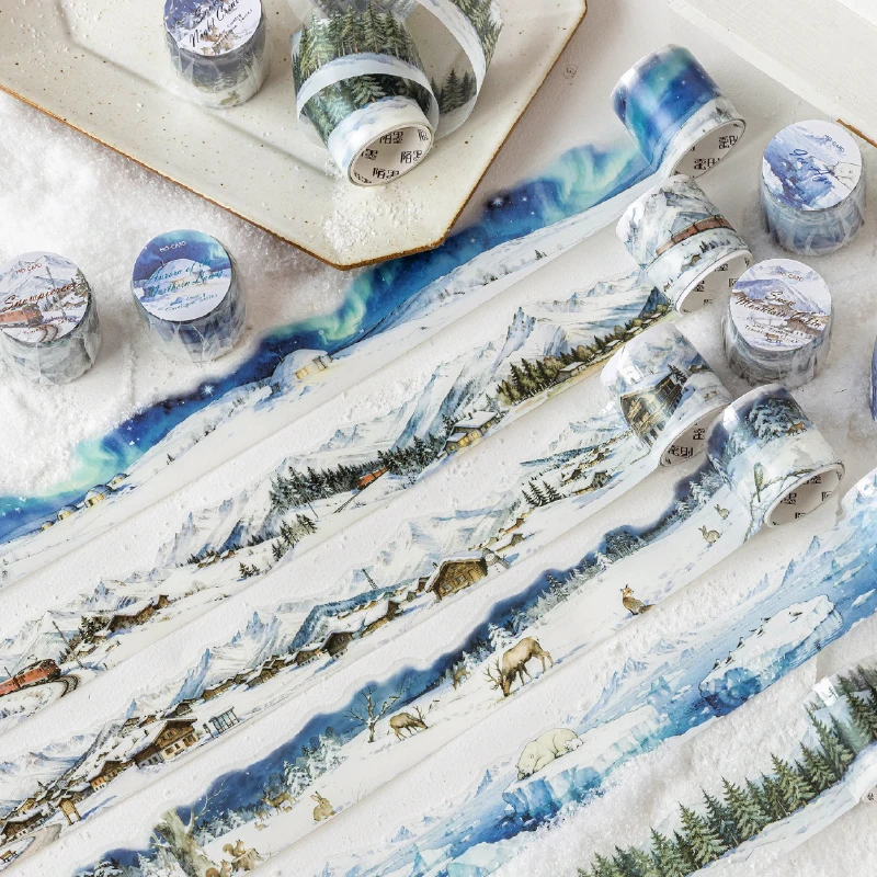 Mr.Paper 200cm/Roll Snow Country Journey Series PET Special-Shaped Tape 6 Styles Winter Landscape Design DIY Journal Phone Decor