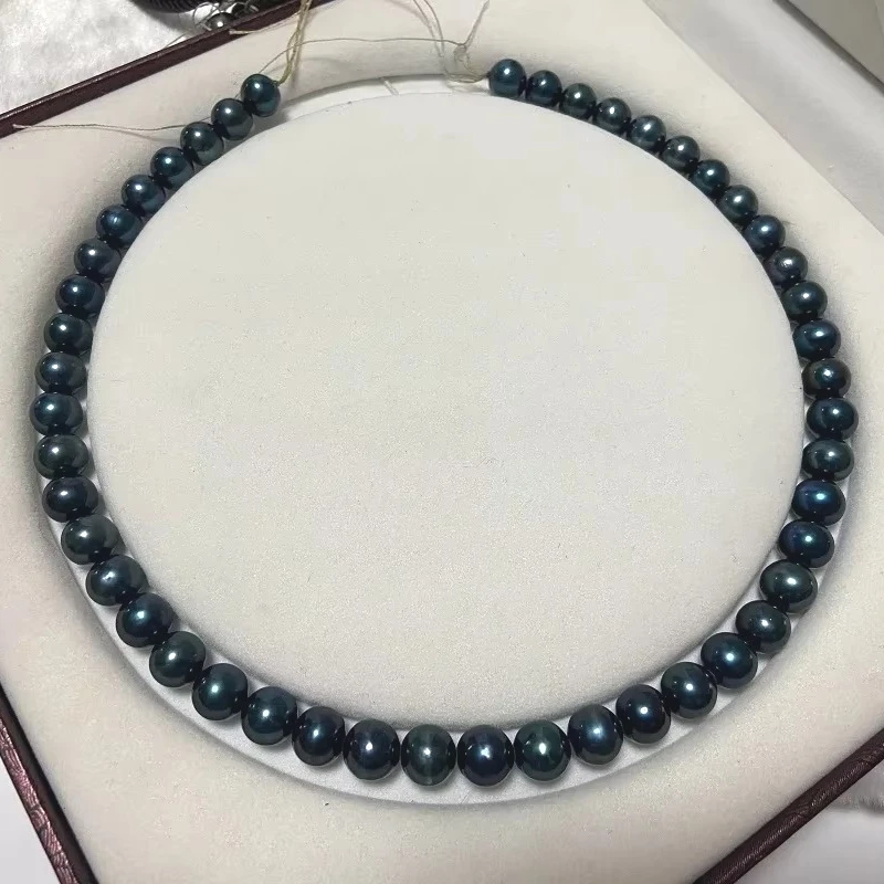 

Natural 9-10mm Pearl Necklace Black Peacock Free Shipping, Elegant Jewelry for Bride