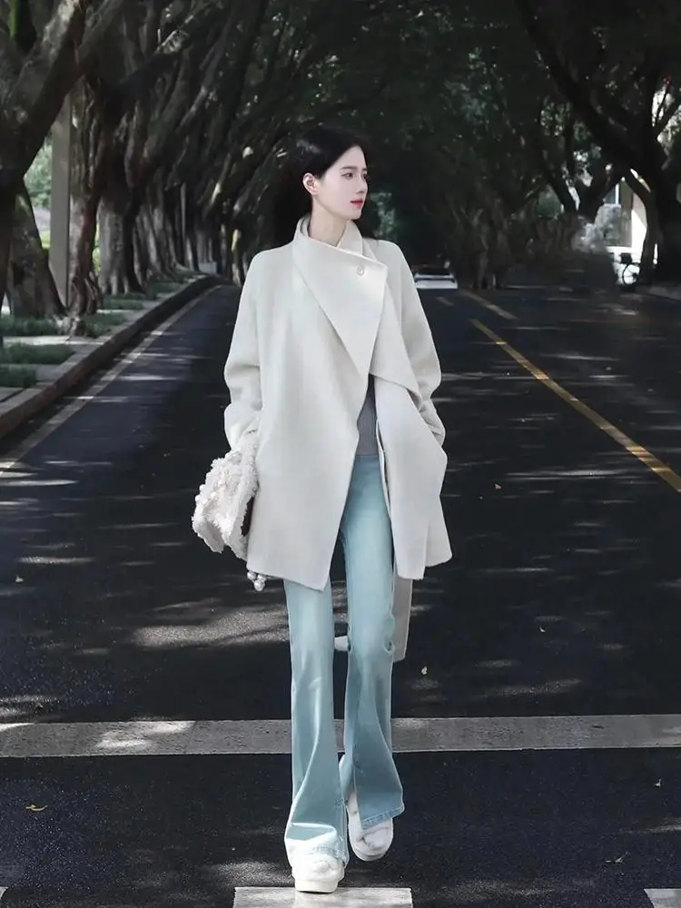 

Trench Femme Long Tie-Dye Embellished Tweed Adjustable Folding Modest Handsome Ribbed Raincoats Button-Up Year Trim Washed