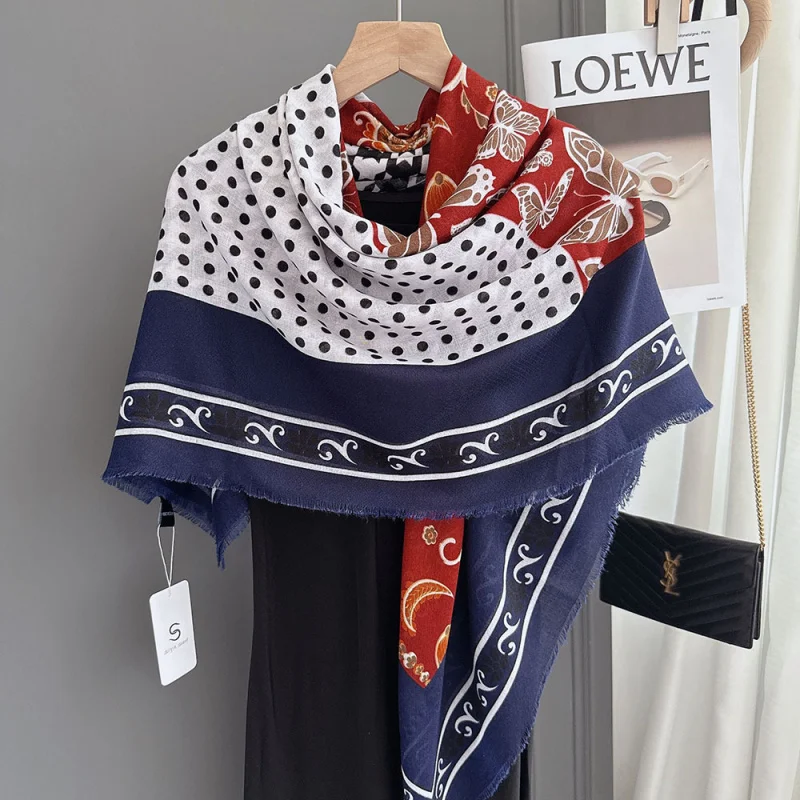 

2025New Fashionable Versatile Large Scarf Women130x130Soft cotton-linen scarf with frayed edges a relaxed, casual look,
