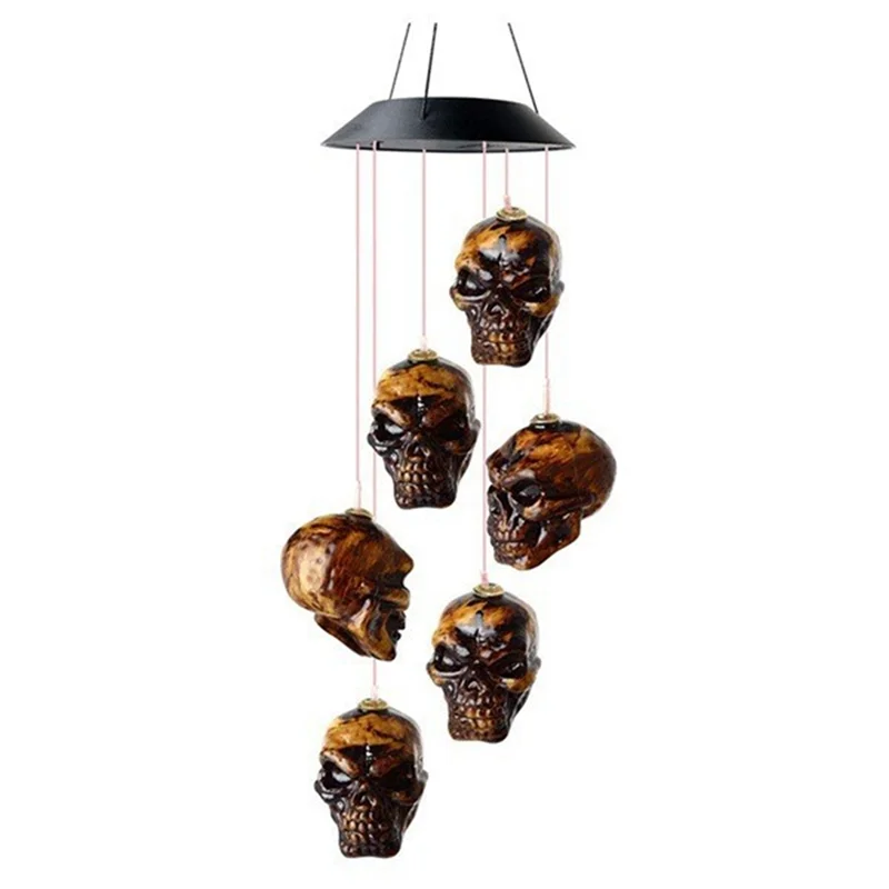 Halloween Skull Skeleton LED Solar Wind Chimes for Outside for Halloween Outdoor Porch Yard Garden