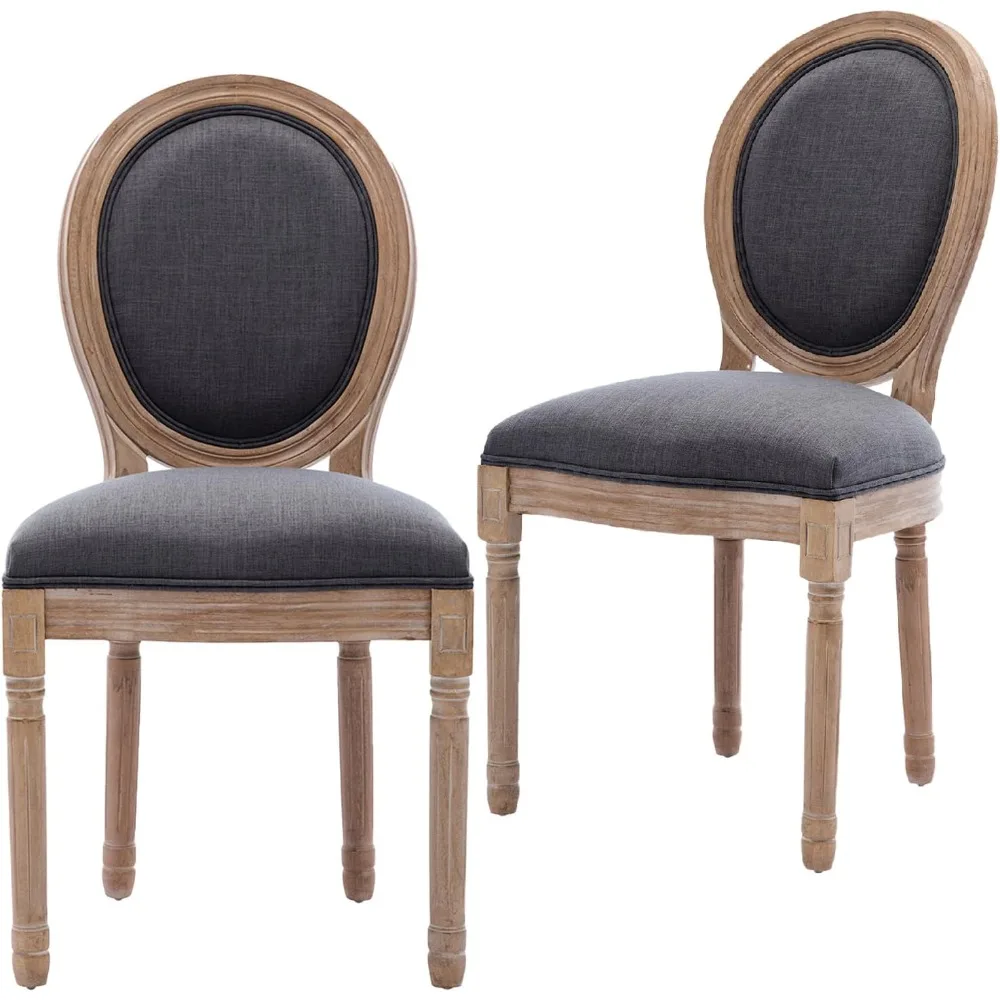 

French Dining Chairs Set of 2, Farmhouse Dining Chairs with Round Backrest, Mid Century Upholstered Dining Chairs with Solid Wo