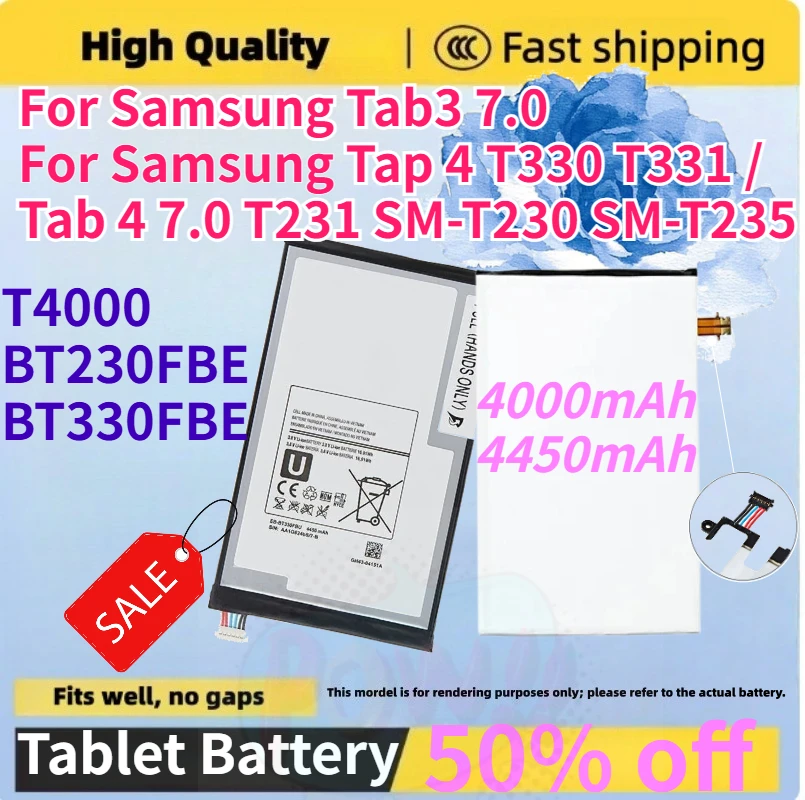 

4000mAh T4000E 4450mAh BT330FBE BT230FBE Tablet Battery For Samsung Tab3 7.0 / Tap 4 T330 T331 / Tab 4 7.0 T231 SM-T230 SM-T235