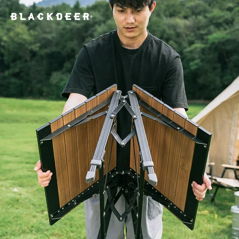 BLACK-DEER Camping Folding Table Aluminum Alloy Multifunctional Portable Wood Table Adjustable Height Outdoor Picnic Quick Open