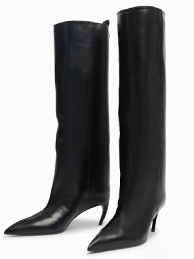 Women's new slim fit high heels knee high boots, fashionable pointed boots for women, autumn and winter mid length women's boots image 5
