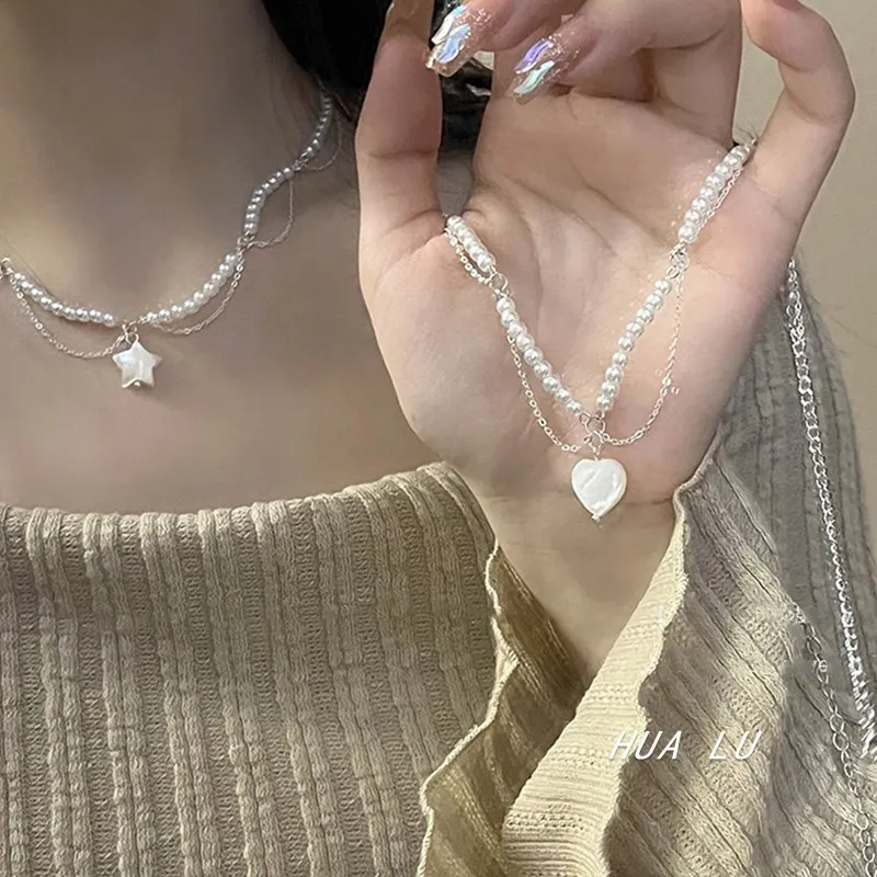 Necklace Star Pendant Pearl Tassel Chain Slim Elegant Delicate Lightweight Versatile Daily Office Party Women