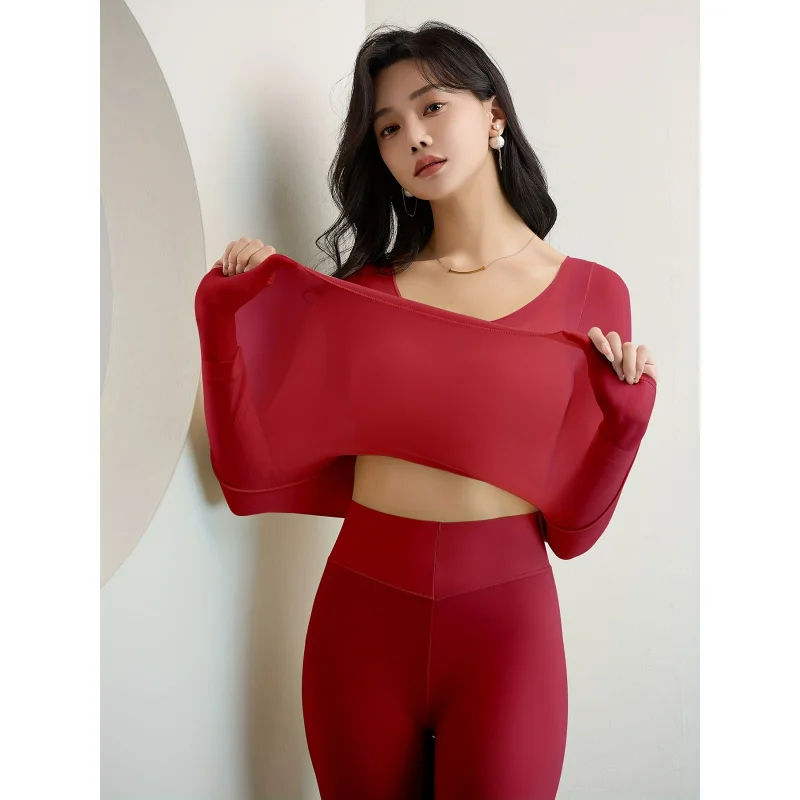 

2 шт. ультратонкое бесшовное термобелье для женщин — элегантная смесь нейлона и спандекса, длинный рукав, высокая поддержка осень и зима