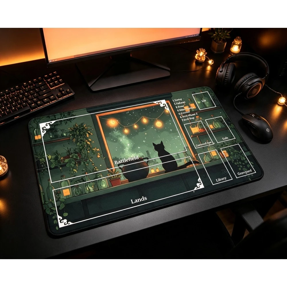 Cute Black Cat Pattern PlayMat Durable Office Deskpad Parties Gathering Card GameMat  Non-slip Keyboard PC Gaming Mouse Pad
