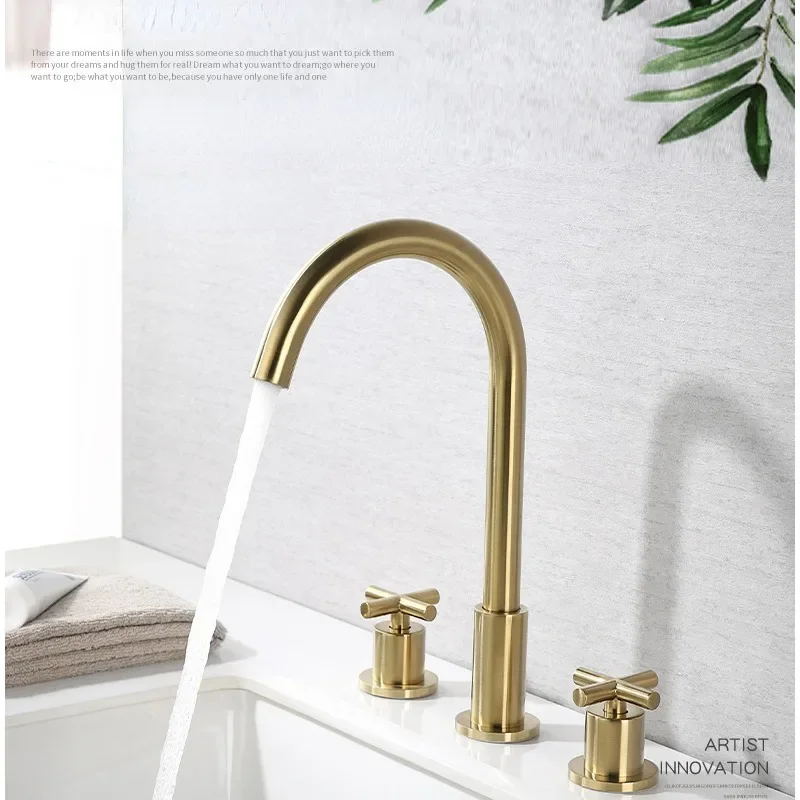 

Three-Hole Pure Copper Basin Faucet for Hot and Cold Water Separation, Suitable for Bathroom Cabinets and Kitchen Sinks