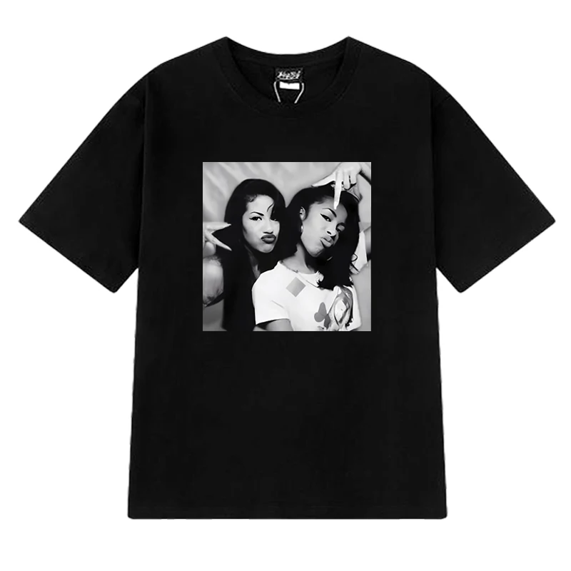 

Fashion Aaliyah n Selena printed Graphic street Hip Hop Tee shirt 100% Cotton Men Women short sleeve T-shirts vintage Unisex Top
