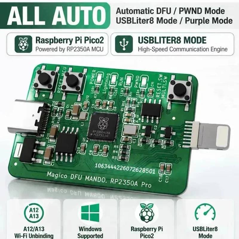 NEW RP2350A Development Board B4 PICO DFU Mode Adapter Pi Pico 2 RP2350-USB-A Pwned IOS A12/A13 Repair Erase