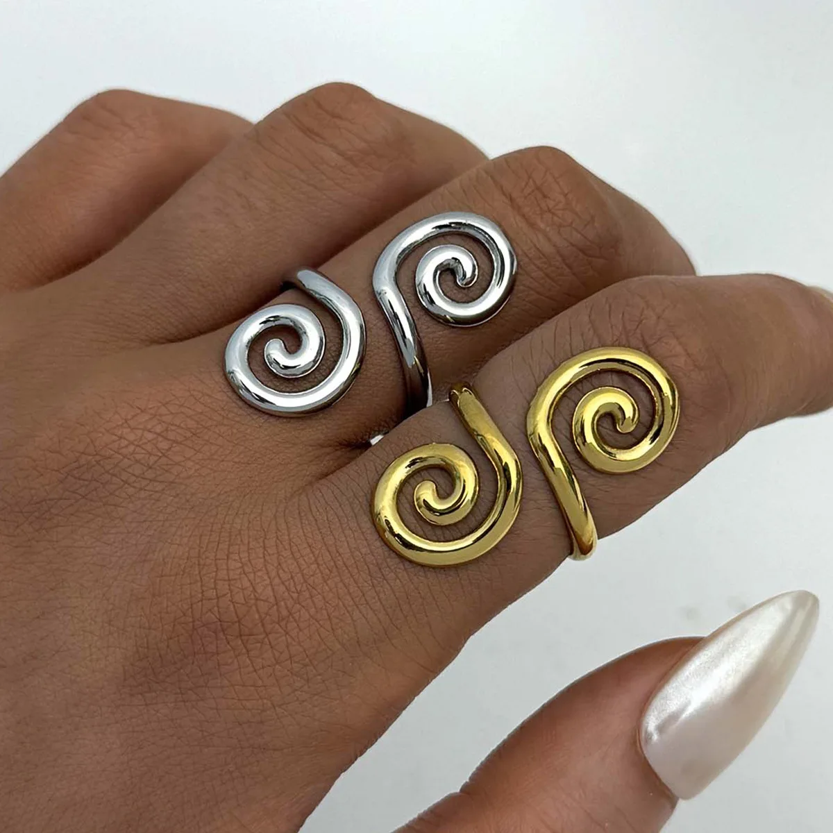 Simple Fashion Swirl Open Ring for Women Fade-Resistant Stainless Steel Gold Color Plated Spiral Rings Jewelry Gift