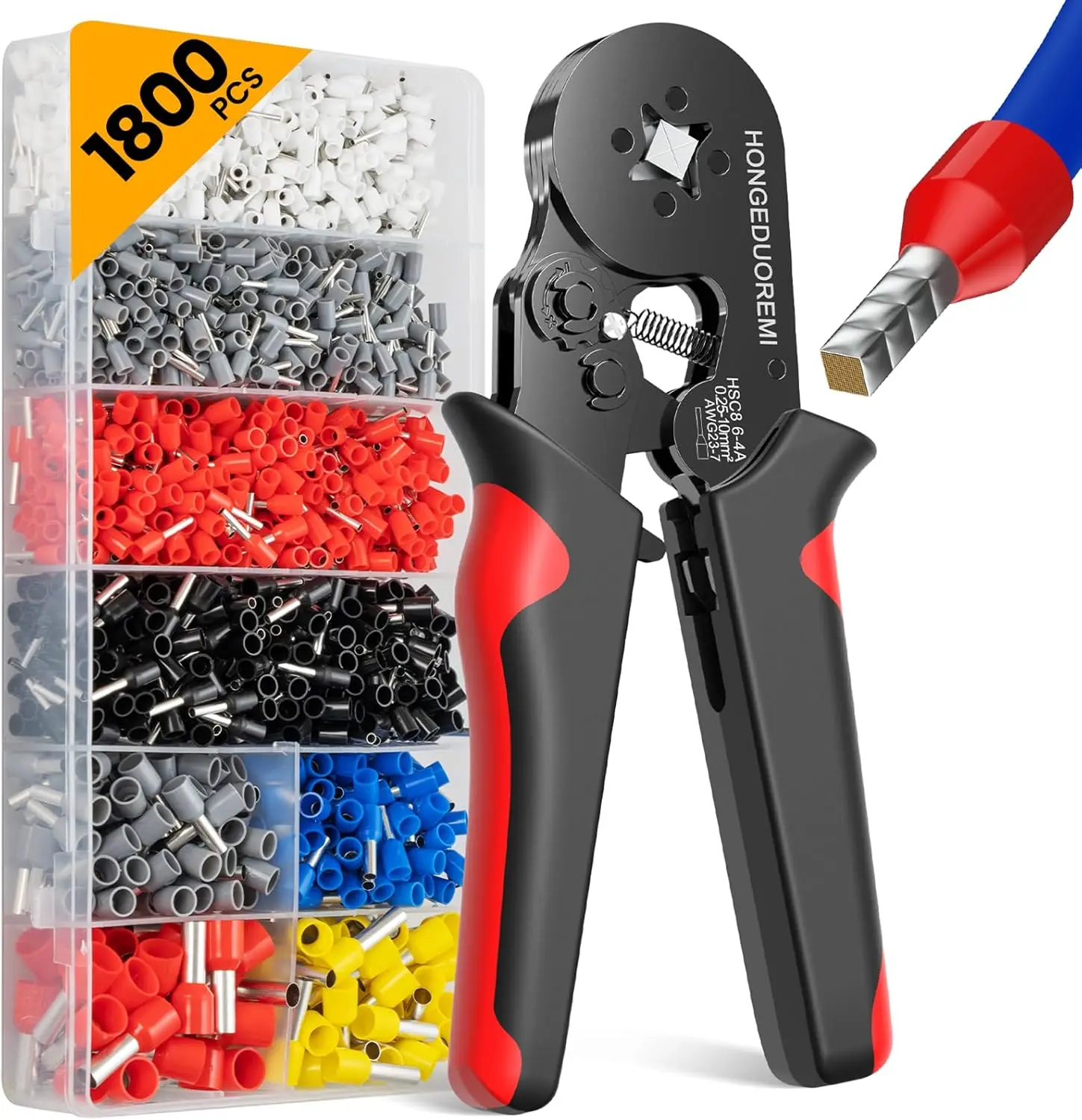 

1800PCS Wire Ferrule Crimping Kit, Self-Adjustable AWG23-7, Ratchet Pliers for Electrical Terminals