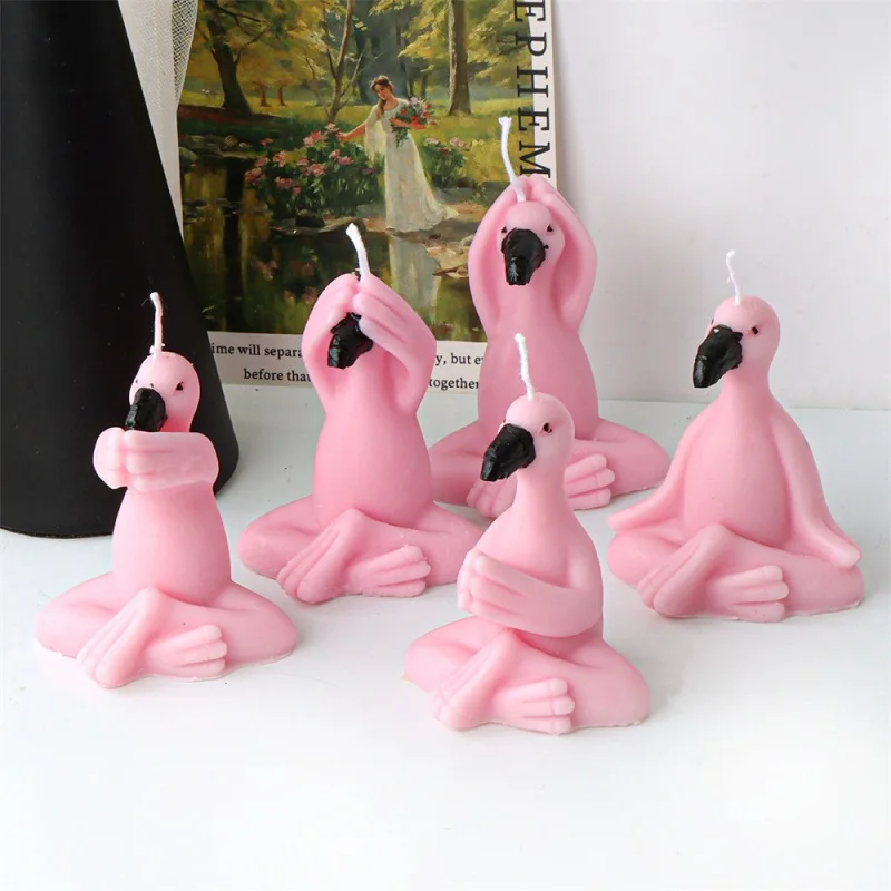 3D Sitting Flamingo Silicone Mold DIY Animal Meditation Prayer Shape Desktop Aroma Candle Making Supplies Christmas Gifts