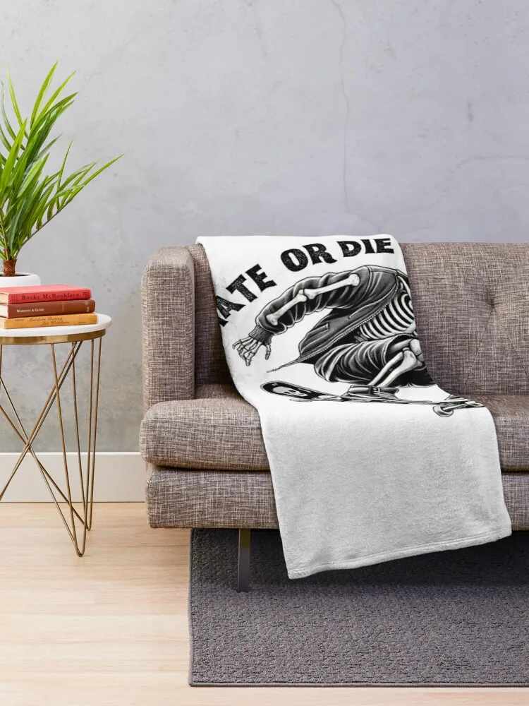 Skeleton skateboarder performing trick with Skate or Die Throw Blanket Thermals For Travel Blankets Sofas Of Decoration Blankets