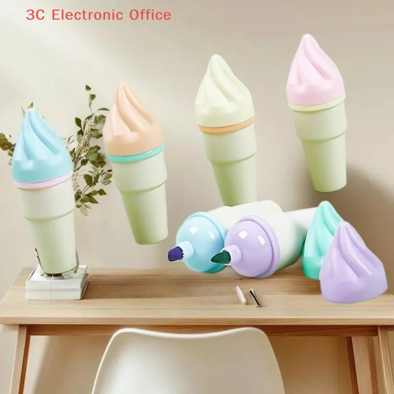 

6PCS Cute Ice Cream Highlighters Set Mini Marker Pens Kids Stationery Students Drawing Painting Tool Student School Supplies New
