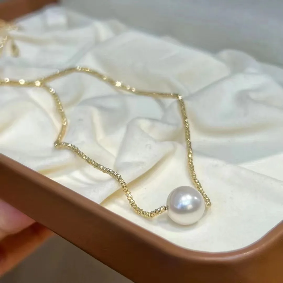 Pure 18K Gold Natural Seawater Australian White Pearl pendant Necklace Elegant Women's Gift Pure AU750 Banquet Wedding DC1061