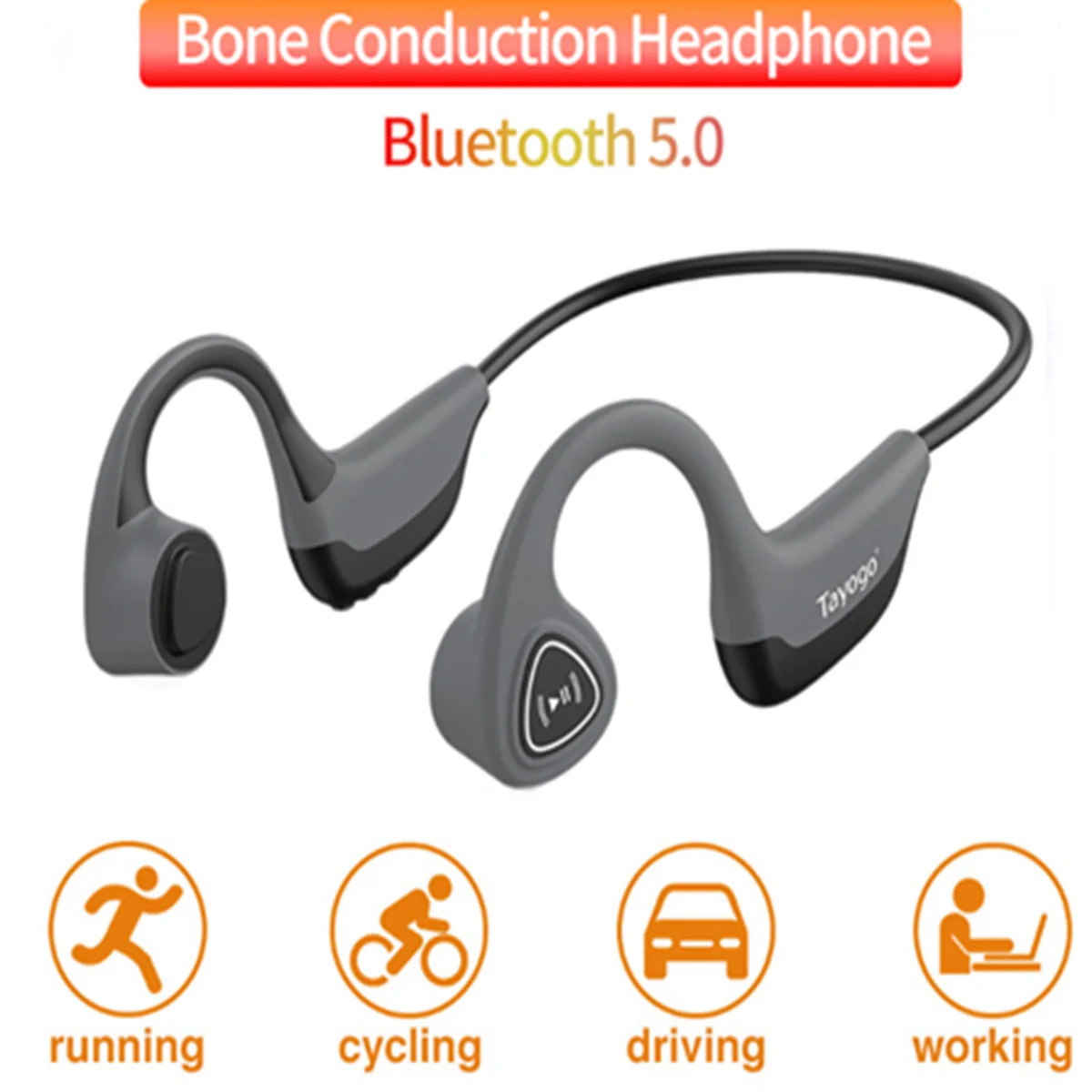 Auriculares inalámbricos con Bluetooth 5,0 para deportes al aire libre, audífonos estéreo de conducción ósea con micrófono, a prueba de sudor