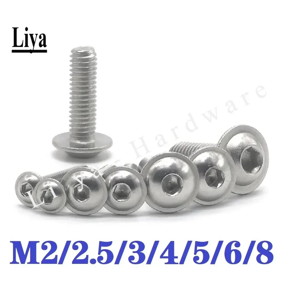 5-50p m2 M2.5 M3 M4 M5 M6 304 Stainless Steel Half Round button Flange Head with Washer Hex Socket screw ISO7380.2