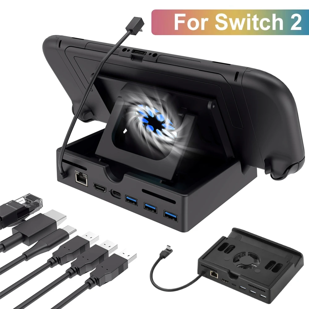 

TV Docking Station for Nintendo Switch 2 6-in-1 Expansion Charging Dock with 4K HDMI Adapter/USB 3.0/Type-C Port Cooling Stand