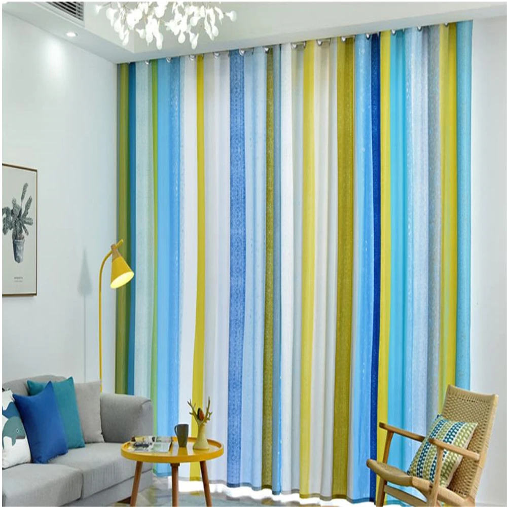 stripe curtains New simple modern style bay window French window sunshade windshield thickening blackout curtains