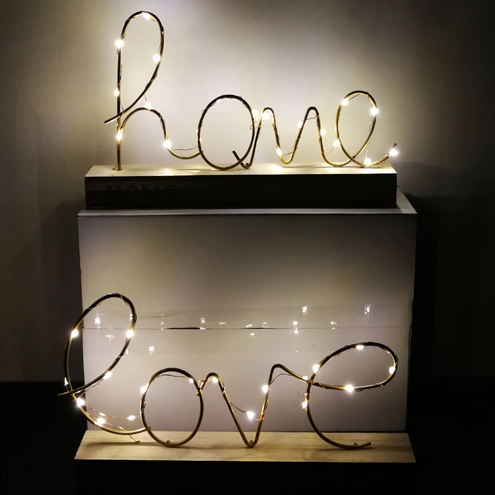 

1Pcs Home Letter Decorative Atmosphere Light Creative Iron Lamp Powered Night Light for Home Decor Iron Lamp